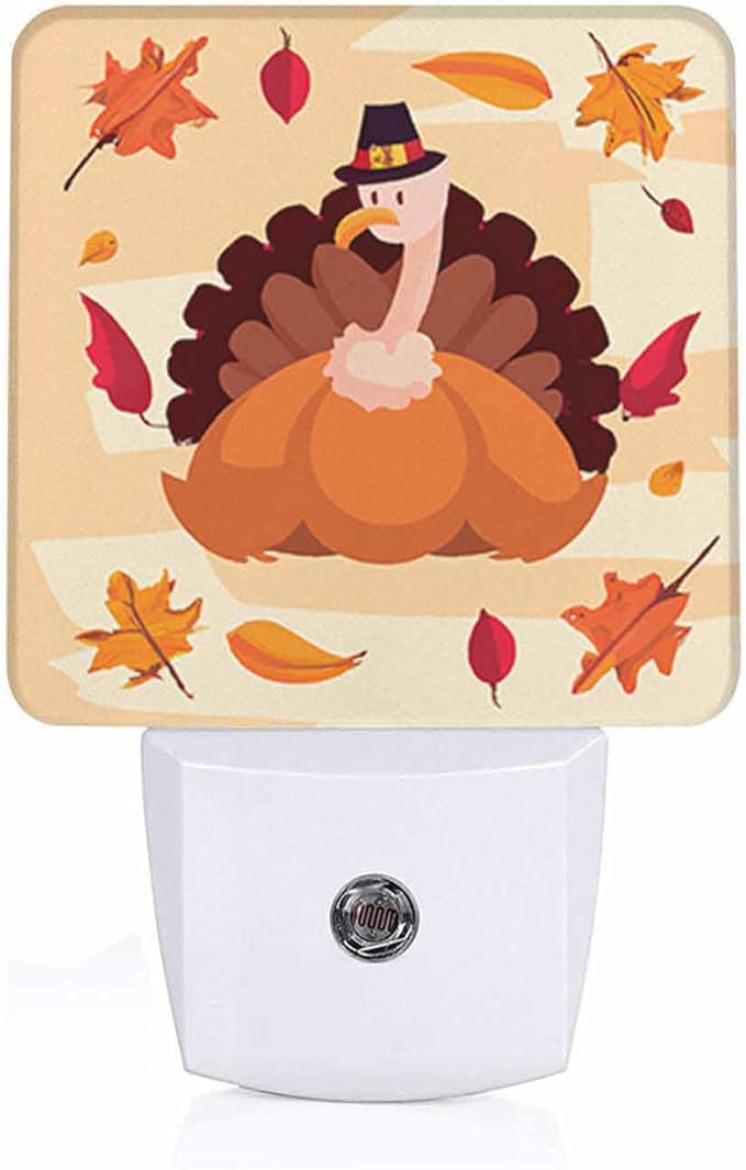 LED Night Light Plug into Wall with Dusk to Dawn Light Sensor White Energy Efficient Thanksgiving Holliday Turkey Pumpkin Leaves Nightlight for Bedroom Bathroom Hallway Living Room Kitchen