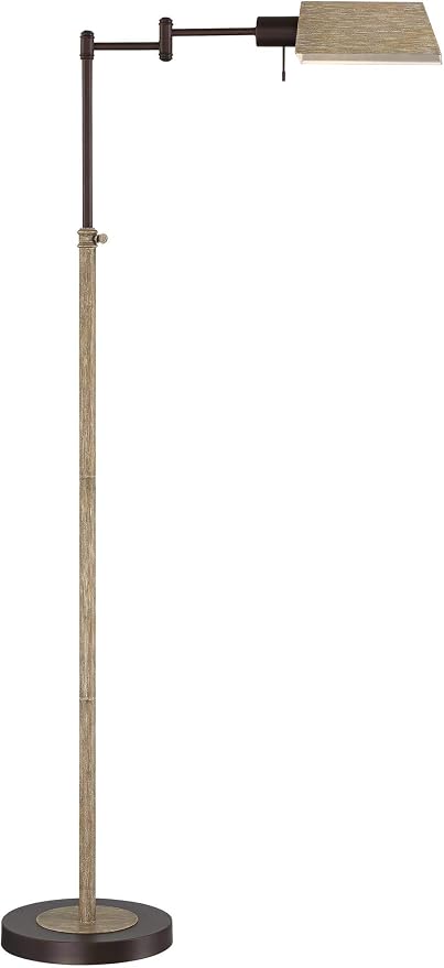 Jenson Bronze and Faux Wood Adjustable Swing Arm 54" Tall Floor Lamp | Rustic Farmhouse Industrial Pharmacy Standing Height Task Lighting for Cottage Core Living Room Reading House Bedroom