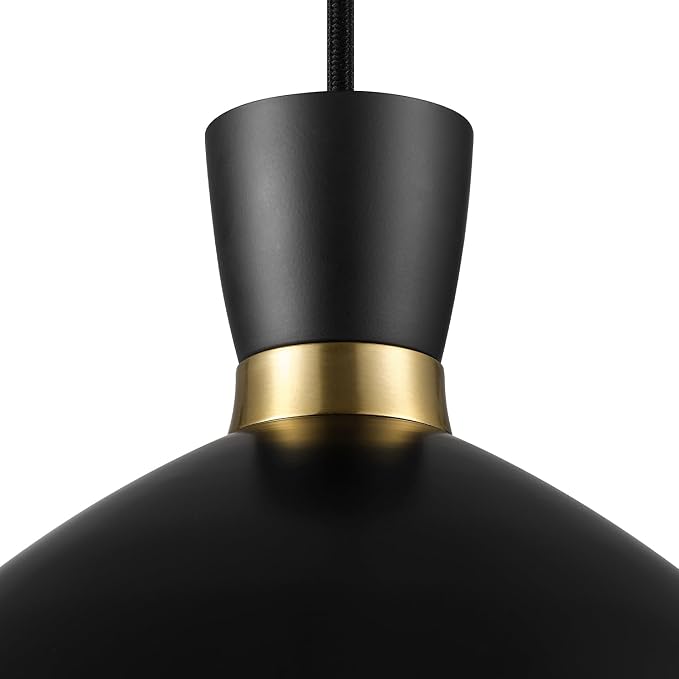 Globe Electric 1-Light Plug-in Pendant Light, Matte Black Shade with Brass Interior, in-Line Switch, Modern Kitchen Island or Living Room Lighting