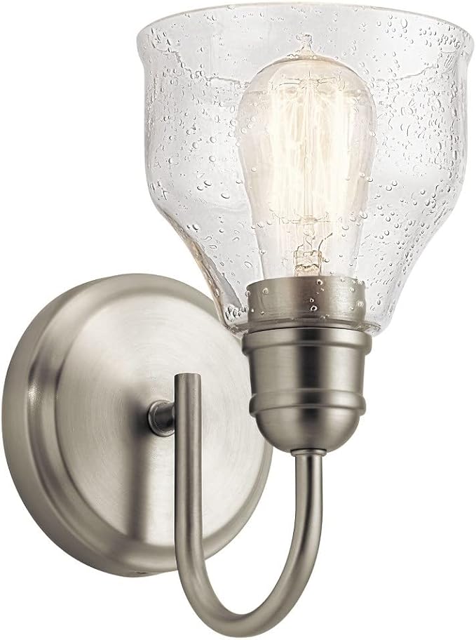 KICHLER Avery 5.5" Wall Sconce Industrial 1 Light Wall Fixture with Clear Seeded Glass in Natural Brass, for Bathroom, Bedroom or Hallway (8.25" x 5.5" x 9.5") 45971NBR