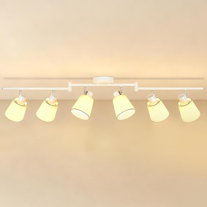 HiBay 6-Light Track Lighting Fixture Ceiling, Directional Modern White Fabric Track Spotlight Flush Mount for Dining Room, Bedroom, Living Room, E26 Base (Bulbs Not Included)