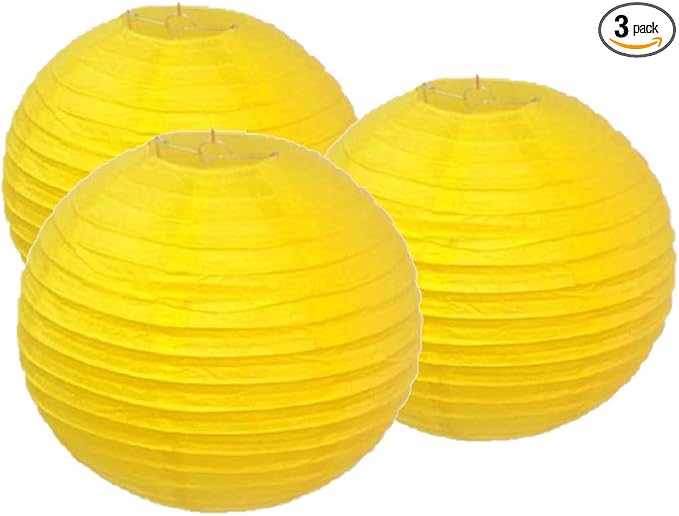 Pack of 3 Round Paper Lanterns Lamp Wedding Birthday Party Decoration (Yellow, 14"/35CM)