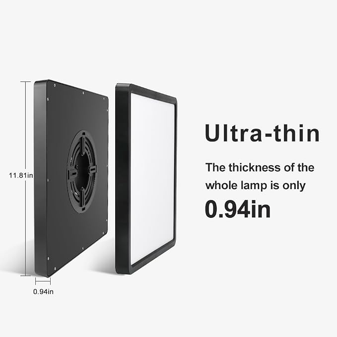 12inch 24W LED Flush Mount Ceiling Light, 6000K Square LED Ceiling Light, Black Flat Panel Lighting for Bedroom, Kitchen, Living Room
