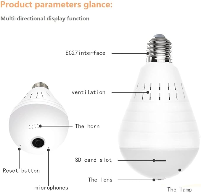 1080P Light Bulb Camera Garage Wireless Surveillance Camera Compatible with Alexa for Baby Room WiFi 2.4GHz E27-AOLANS