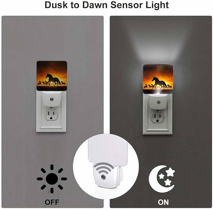 Horse Night Light Running Horse at Sunset 0.5W Night Lights Auto LED Lamp Energy Saving Square Lights for Room Bedroom Bathroom