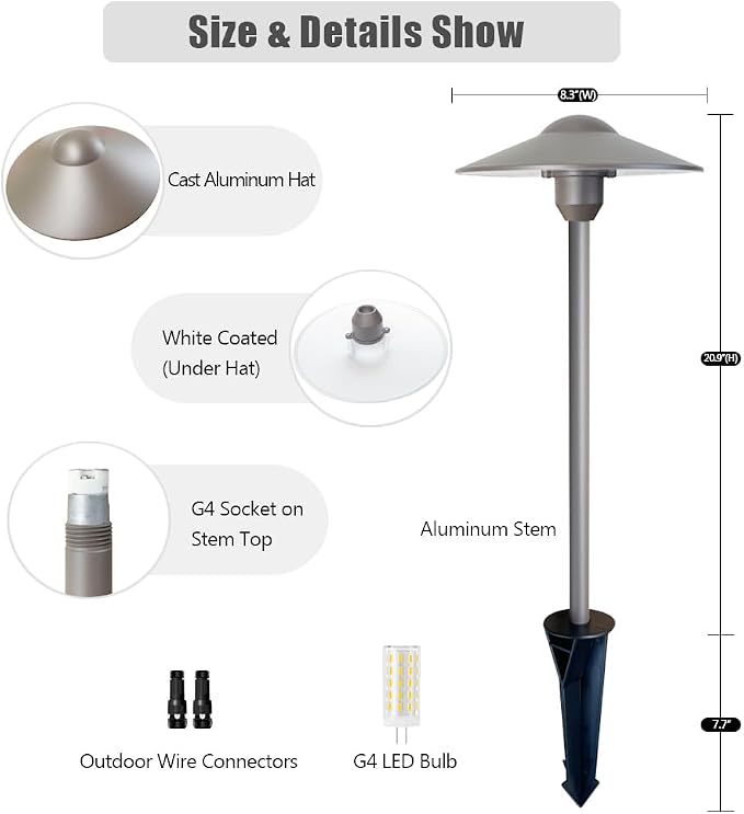 Low Voltage Path Lighting Cast Aluminum Construction Outdoor | Walkway Area Garden Yard pathway Landscape Lighting Replaceable 3W G4 LED Bulb Warm White Textured Bronze Finish Pack of 2