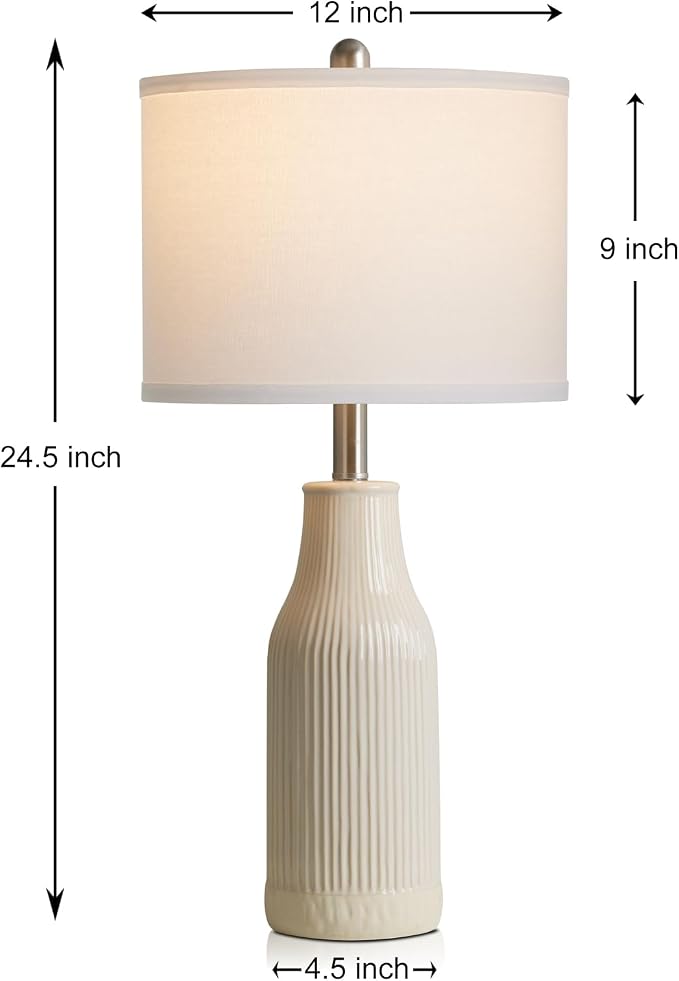 24.5" Modern Ceramic Table Lamp for Nightstand, Farmhouse Bedside Lamp for Bedroom, Small Table Lamp for Living Room End Table, Beige (1 Pack)