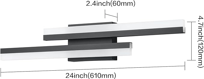 PRESDE LED Bathroom Vanity Light Modern Black 24 Inch LED Wall Lighting Fixture Over Mirror 3CCT