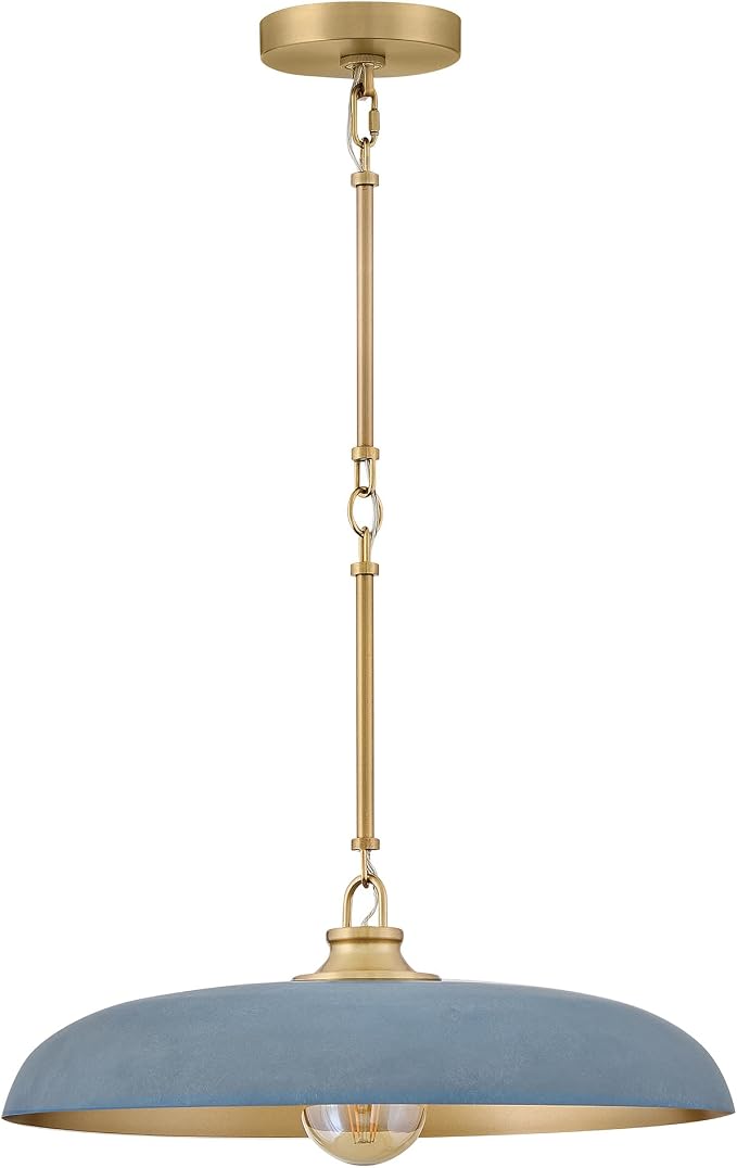 Hinkley Sadie 18" Medium Dome Pendant, Vintage Denim with Lacquered Brass | Two Tone Saucer Chandelier, Includes (5) 7" Downrods, Needs a Med. LED Bulb, Adjustable Height, Dining Room, Kitchen