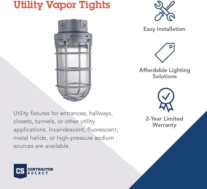 Lithonia Lighting Incandescent Vapor Tight Jelly Jar Light 150W 120V Grey | Utility Ceiling Lamp, Industrial Style Wall Light for Indoor and Outdoor Use, Includes Junction Box (VC150I M12)