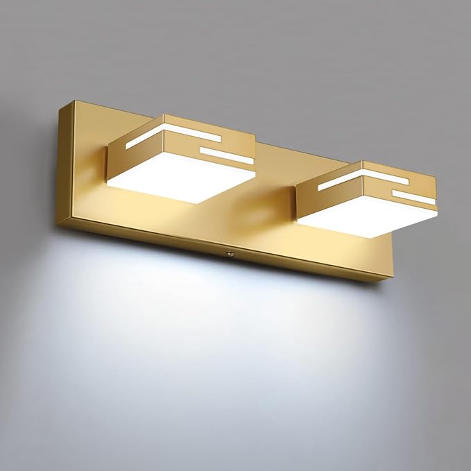LED Modern Bathroom Vanity Light Fixtures, Dimmable Gold Vanity Lights for Bathroom Lighting Fixtures Over Mirror, with 360° Rotatable Heads 2-Light 16-inch (Cool White 6000K)
