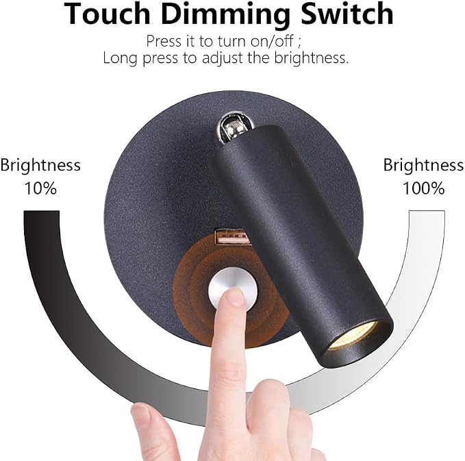 Surface Wall Mounted Reading Light Sconces Lamp Touch Dimmer Switch LED 3W Warm White 3000K 2PCS (Hardwired)