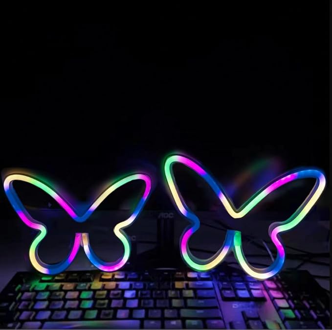Butterfly Neon Signs for Wall Office Dorm Wedding Birthday Party Room Decor,Neon Butterfly Led Signs Butterfly Decorations for Teen Girls,USB or 3-AA Battery Powered,(2Pack Color)