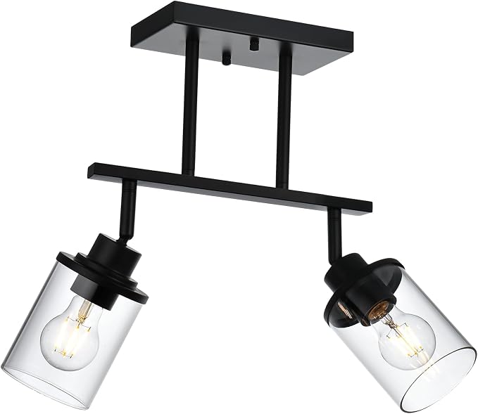 Yaohong 2-Light Kitchen Track Light Fixtures Ceiling Vanity Lights Black, Bathroom Track Lighting Kit with Ajustable Heads, Modern Wall Ceiling Tracking Light for Hallway Shop
