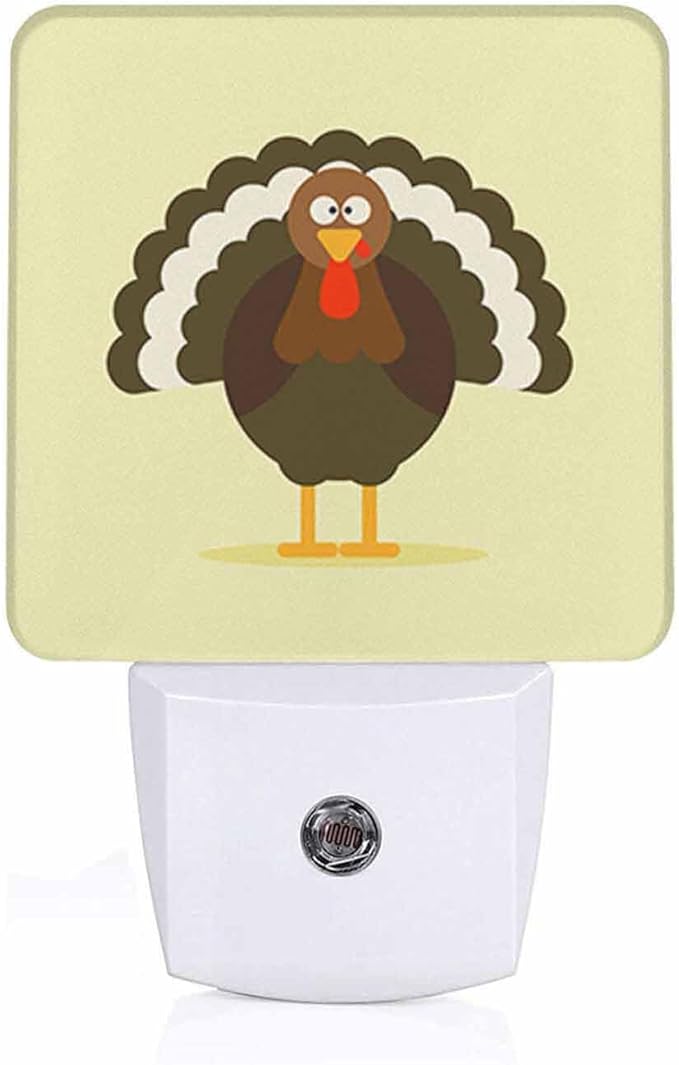 LED Night Light Plug into Wall with Dusk to Dawn Light Sensor White Energy Efficient Turkey Cartoon Green Nightlight for Bedroom Bathroom Hallway Living Room Kitchen