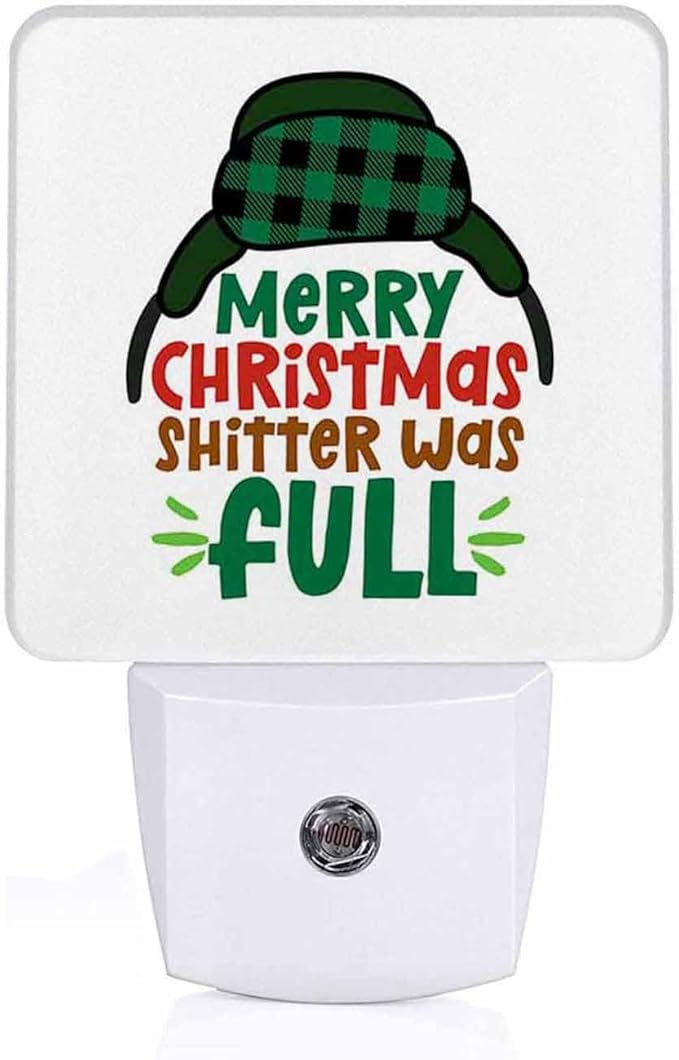 LED Night Light Lamp with Smart Sensor Dusk to Dawn Sensor,Merry Christmas Shitter Text with Cartoon Earmuffs Cap Night Light Daylight White,0.5W Plug-into Wall for Adults,Bedroom,Hallway