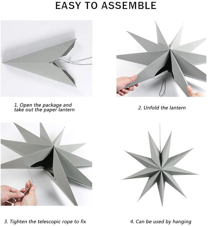 SUNBEAUTY 3 Pcs 9-Pointed White Paper Star Lanterns 12 Inch Hanging Lampshade Wedding Birthday Christmas Home Party Decoration