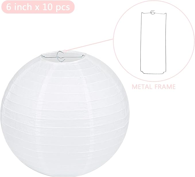 LIHAO 6 Inch White Round Paper Lanterns (10 Pack)