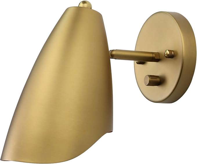 Modern Wall Sconce with Dimmer Switch, Brass Metal Wall Lamp Lighting, Adjustable Light Angle, E26 Bulb Base Reading Lighting for Wall Painting Bedroom Hallway Living Room Dining Room