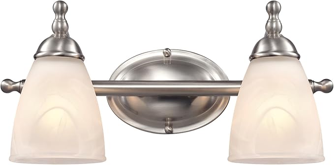 Globe Electric 63000104 3-Piece Bath Accessories, Satin Nickel Finish, 15" 2-Light Vanity Light, Alabaster Glass Shades, Toilet Paper Holder, Towel Ring, Bathroom Décor, Home Essentials