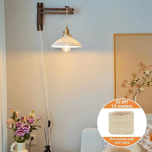 Helunsi 32.8ft Twisted Cloth Covered Wire - Champagne Gold 18/2 Electrical Lamp Cord, 18 Gauge 2-Conductor Fabric Cord for DIY Projects