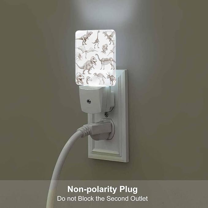 Dinosaurs Night Lights Plug into Wall Bone Fossils Mammoth Stegosaurus Night Light with Dusk to Dawn Sensor for Home Bedroom Bathroom Living Room 0.5W Sleep-Friendly