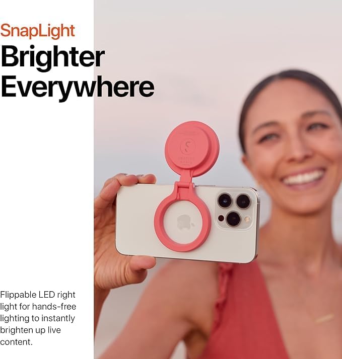 ShiftCam SnapPocket Light - LED Selfie Ring Light with Four Brightness Settings and Built in Battery - Magnetic Mount Snaps on to Any Phone - Flippable Design