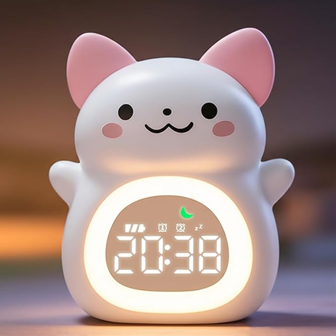 MASHI Cat Kids Alarm Clock with Time to Wake Sleep Trainer White Noise | Sun & moon wake cues, 7-color night light,Snooze， dual alarms and 6 soothing sounds help kids build healthy sleep habits