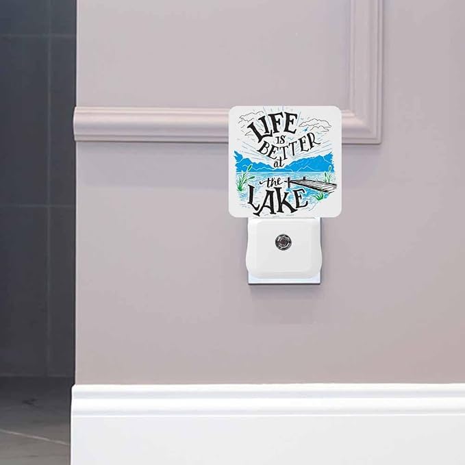 Lakeside Life is Better Night Light A Sketch of A Lakeside Cottage in A Rural Resort Plug into Wall with Dusk to Dawn Light Sensors 0.5W Warm Nightlights for Bedroom Bathroom Hallway