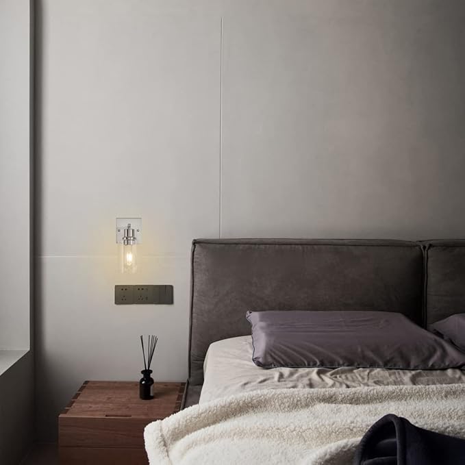 1-Light Bathroom Light Fixtures, Brushed Nickel Vanity Light with Clear Glass Shade, Modern Wall Sconce for Mirror Bedroom Hallway Farmhouse Kitchen