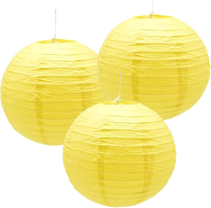 3pcs Paper Lanterns Decorative Round Chinese Paper Lanterns for Birthday Halloween Wedding Baby Bridal Shower Home Decor Party Decoration (12in/Yellow)