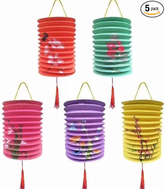 Set of 5 Paper Lanterns with Vibrant LED Lights, Hanging Paper Lanterns 6.4inches Variety Color Decoration for Birthday Wedding Shower Party New Year Classromm Decor