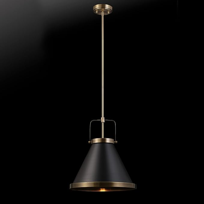 GLOBE Electric x Novogratz 65844 1-Light Pendant Light Fixture, Matte Black, Brass Accents, Living Room Pendant Light, Dining Room Fixture, Kitchen Island Lighting, Hanging Lights for Bedroom