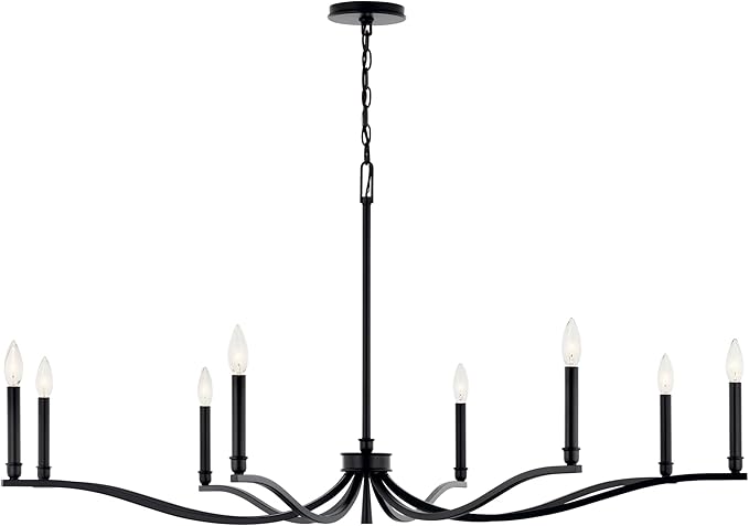 Kichler Malene 8-Light Chandelier, Updated Traditional Light in Black, Sloped Ceiling Compatible, for Foyer, Dining Room or Living Room (25" x 52"), 52697BK