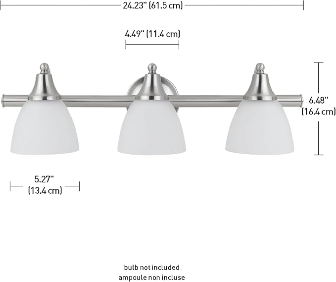 Globe Electric 50700 3-Light Vanity All-in-One Bathroom Set, 5 Piece Brushed Steel Finish, 70, Bulb Not Included