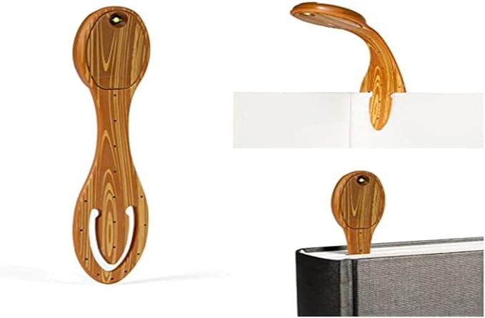 Gifts for Readers & Writers Book Light, Clip On Reading Light for Bed, 2in1 Flexilight & Bookmark, Small & Lightweight with a Soft Glow, 2 Batteries Included, Wood