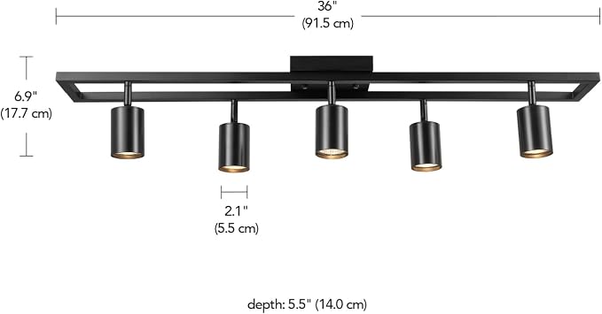 Globe Electric 5-Light Track Lighting, Adjustable Heads, Matte Black 36-Inch Dimmable Track Bar for Modern Kitchen, Living Room & Ceiling Lighting