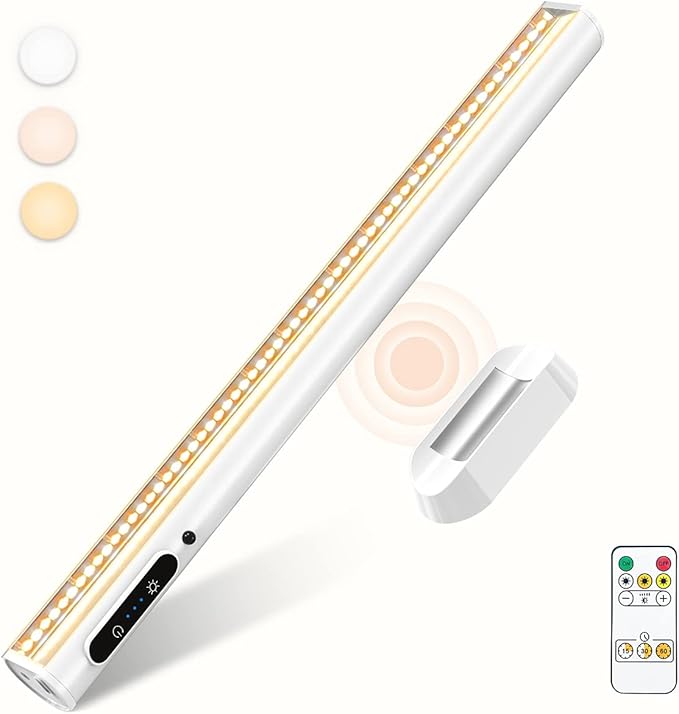 Rechargeable Magnetic LED Light Bar, 4000mAh Wireless Closet Light | Under Cabinet Lighting, Battery Powered Operated Wall Strip Light, Dimmable Lamp for Mirror Closet Picture Kitchen White