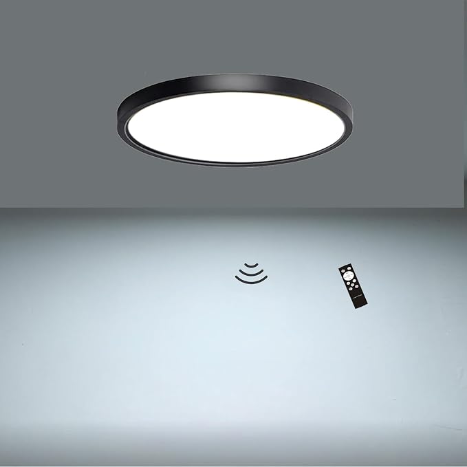 7in Motion Sensor Ceiling Light Indoor, 15W 1500LM, Black | Hardwired Flush Mount, Remote Dimmable, 3000K/4000K/6000K, Closet Hallway Porch Laundry Stairway Basement