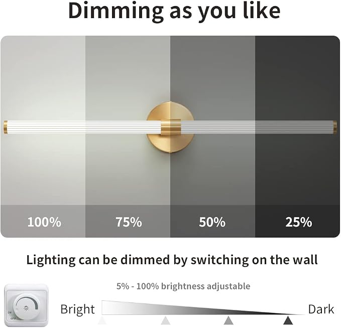 Glod Wall Sconces Set of Two Hardwired LED Vanity Light 31" | Dimmable 5CCT LED Bathroom Light Fixtures, 360° Full Lighting, Modern Vanity Light Bar for Bathroom Mirror