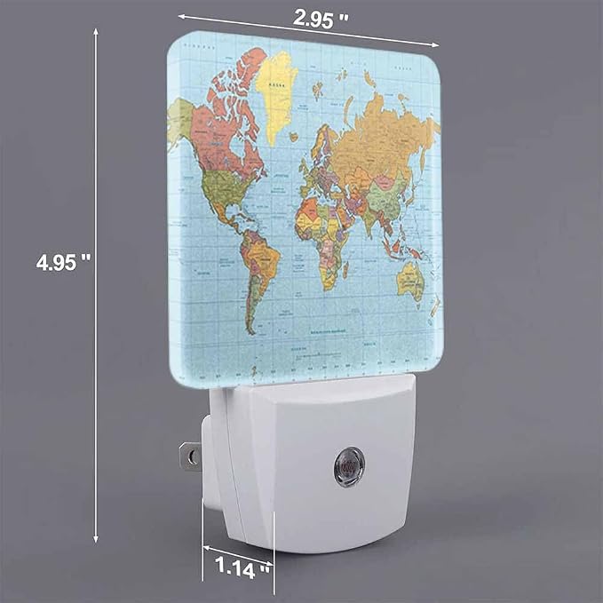 World Map Night Lights Plug into Wall Colored World Map Night Light with Dusk to Dawn Sensor for Home Bedroom Bathroom Living Room 0.5W Sleep-Friendly