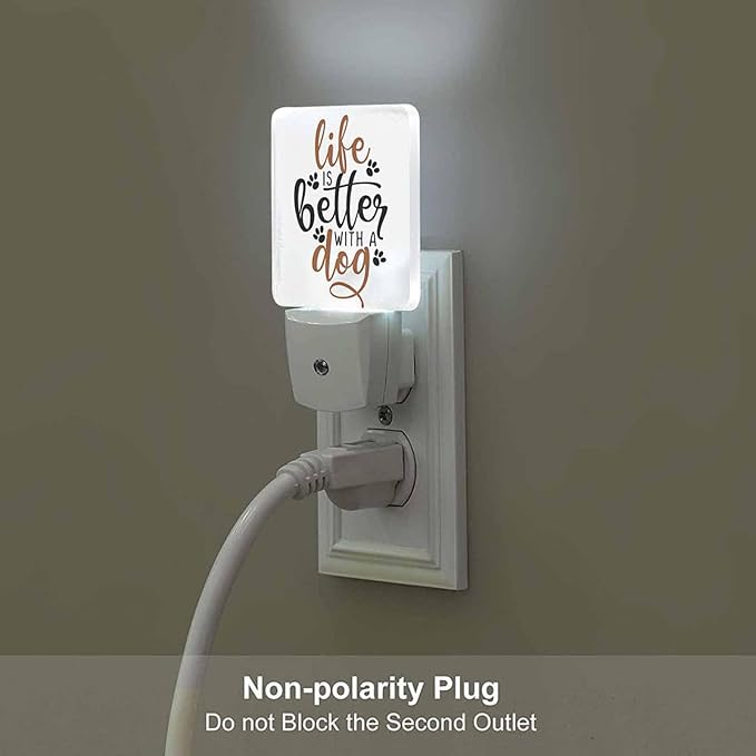 LED Night Light,Life Is Better With Dog Funny Saying Dog Paw LED Night Light Plug into Wall with Dusk to Dawn Light Sensor White Energy Efficient Nightlight for Bedroom Hallway Living Room Kitchen