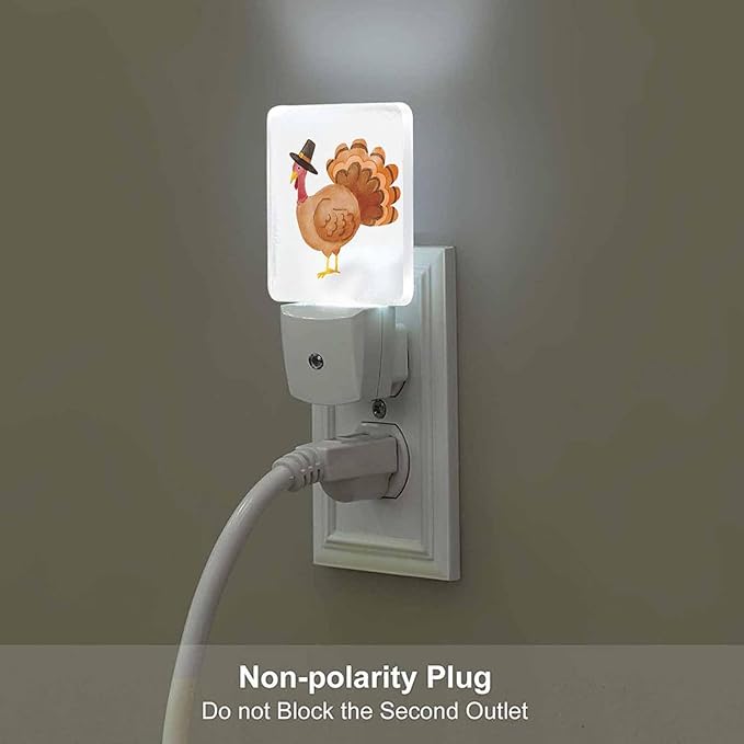 LED Night Light Plug into Wall with Dusk to Dawn Light Sensor White Energy Efficient Watercolor Thanksgiving Turkey Nightlight for Bedroom Bathroom Hallway Living Room Kitchen