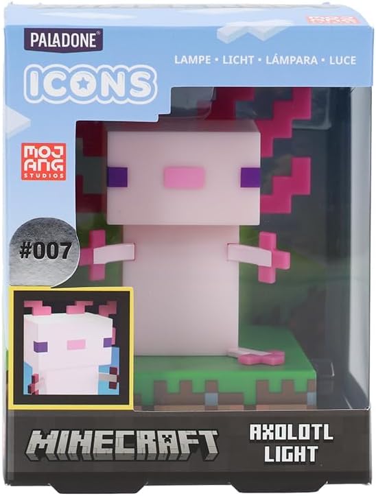 Minecraft Axolotl Icon Light - Officially Licensed Minecraft Product | 11cm Minecraft Axolotl Character Design • Soft Ambient Glow • Portable Battery Powered Light