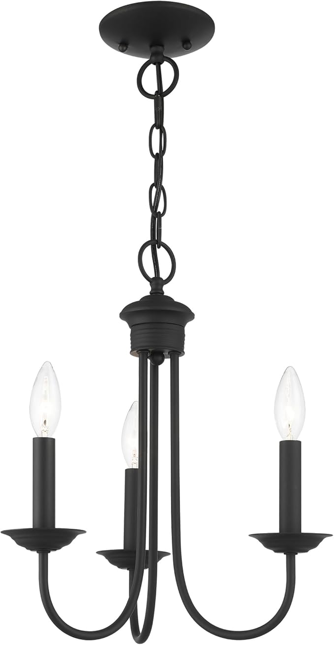 Livex Lighting 42683-04 Steel 3 Light Chandelier for Home Decor, 1 Black Ceiling Light Fixture, Perfect for Living Room or Bedroom Decor