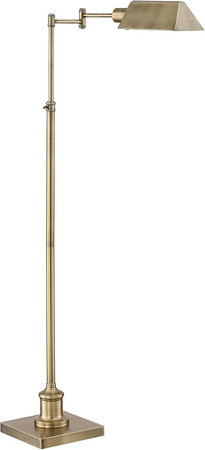 Jenson Adjustable Height Brass Swing Arm Pharmacy 54" Tall Floor Lamp | Traditional Farmhouse Metal Aged Shade Standing Pole Light for Living Room Reading House Bedroom Home Office