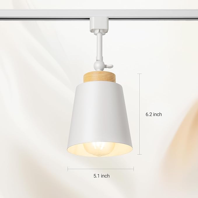 H Type Track Lighting Heads with Lamp Shade, White 4 Pack -No Bulbs | E26 Track Light Ceiling Modern for Kitchen, Compatible with H Track Lighting Rail System, Wood Style Pendant Light Fixtures