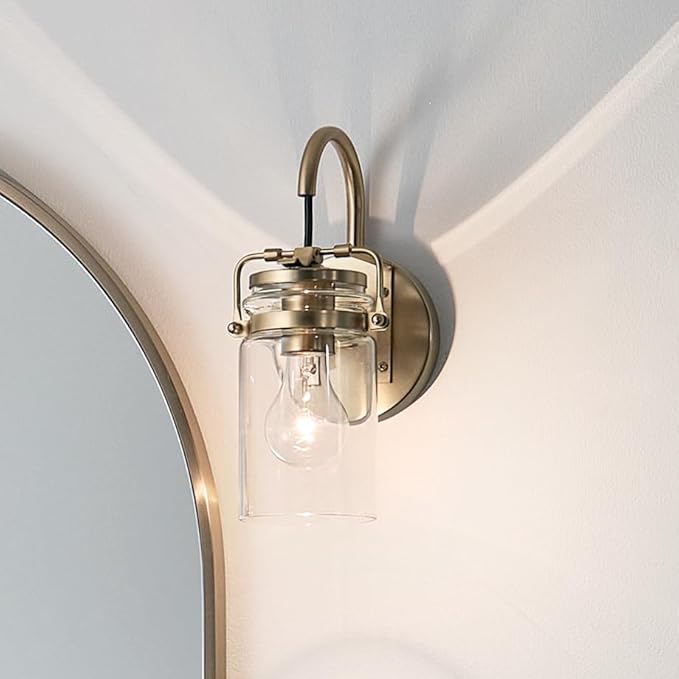 Kichler Brinley 11.5" Wall Sconce in Champagne Bronze, 1-Light, Vintage Wall Mount Light with Clear Glass, (11.5" H x 5" W), 45576CPZ