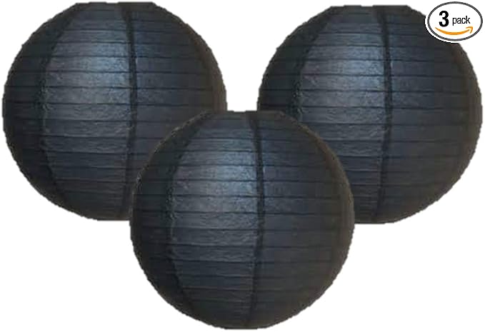 Pack of 3 Round Paper Lanterns Lamp Wedding Birthday Party Decoration (Black, 16"/40CM)
