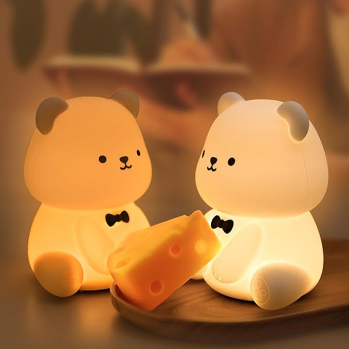 Cute Bear Night Light - 30min Auto-off Kids Toddler Nursery Bedside Nightlight, 3 Brightness 6 Light Colors Night Lamp for Bedroom, Birthday, Valentine’s Day Gift for Her Girls Boys, White